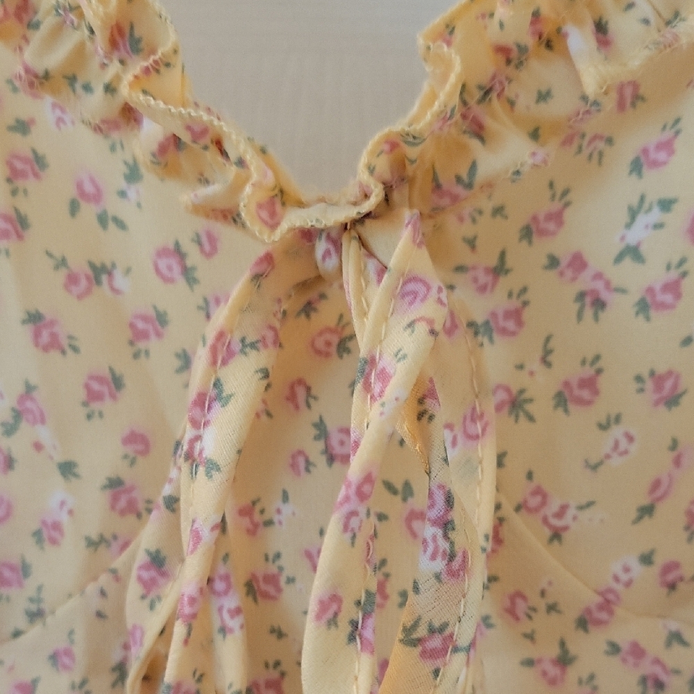 ROMWE Peach Floral Ditsy Floral Frill Chemise Slip Dress New Without Tags - Picture 9 of 12